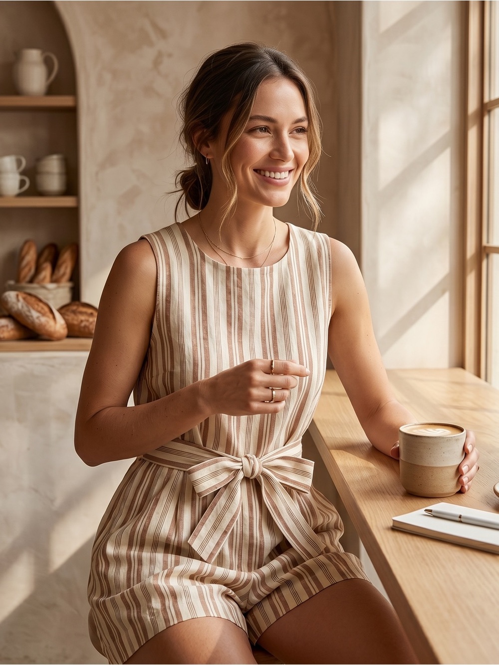 BeCool Striped Beige and White Jumpsuit